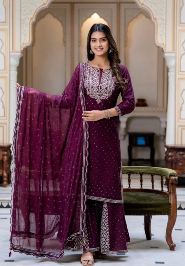 Embroidered Kurta Sharara Set - Image 2