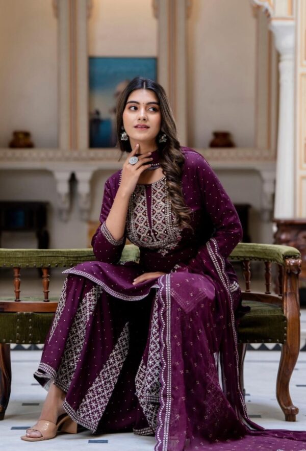Embroidered Kurta Sharara Set - Image 3