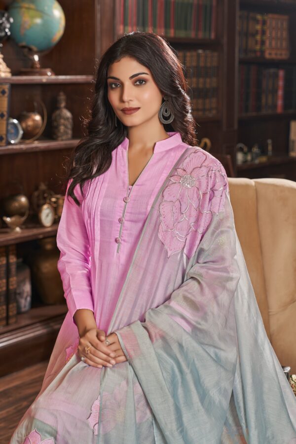 Mul Chanderi Anarkali Set with Floral Work