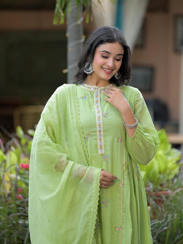 Mul Cotton Anarkali Suit with Mirror Work - Image 3
