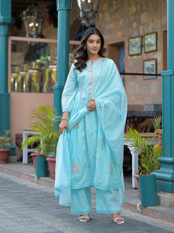 Mul Cotton Anarkali Suit with Mirror Work - Image 9