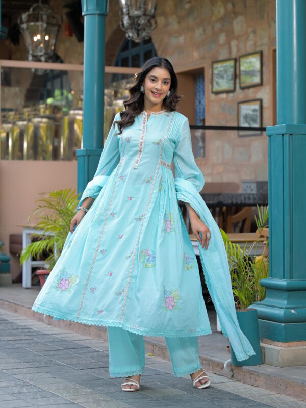 Mul Cotton Anarkali Suit with Mirror Work - Image 8