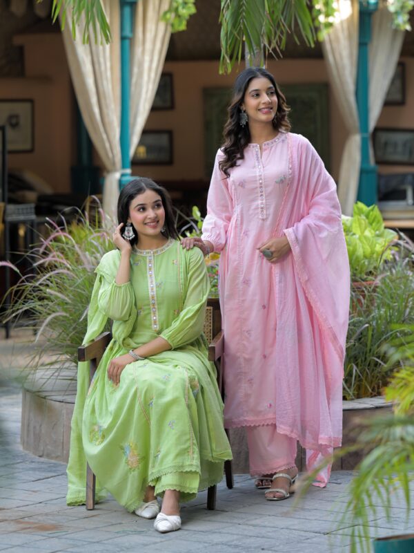 Mul Cotton Anarkali Suit with Mirror Work - Image 10