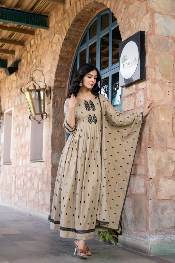 Cotton Anarkali Suit with Embroidery