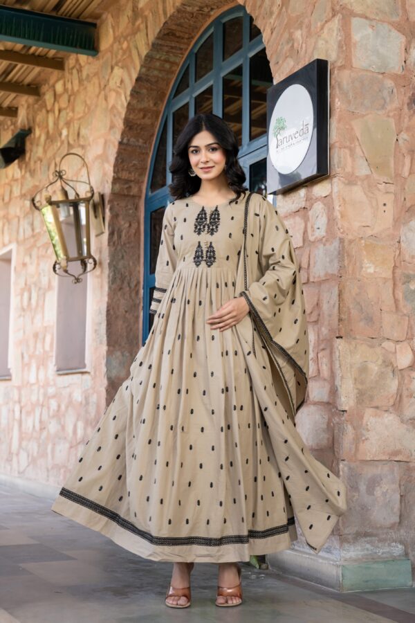 Cotton Anarkali Suit with Embroidery - Image 3
