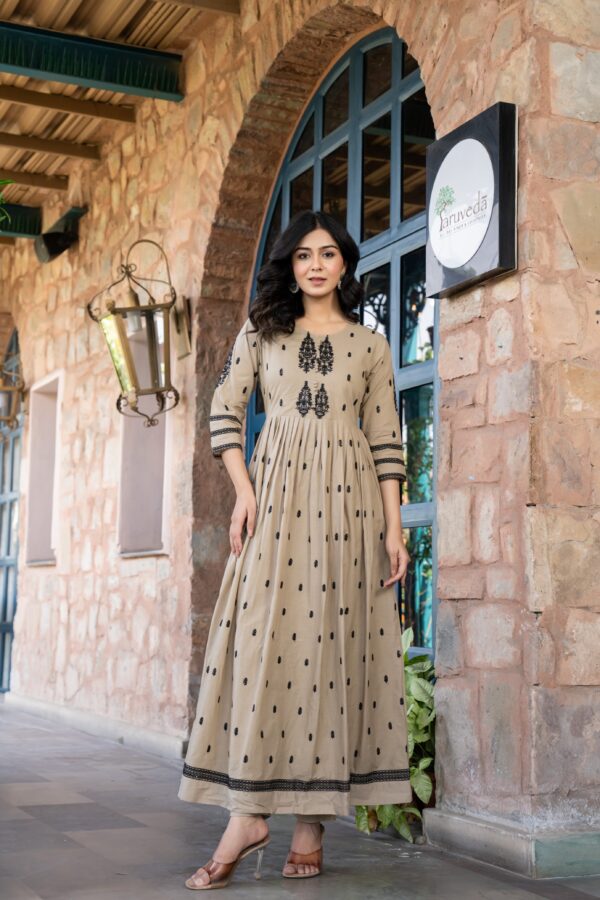 Cotton Anarkali Suit with Embroidery - Image 4
