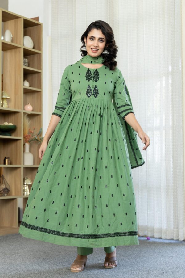 Cotton Anarkali Suit with Embroidery - Image 11