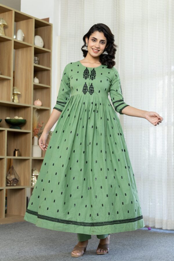 Cotton Anarkali Suit with Embroidery - Image 8