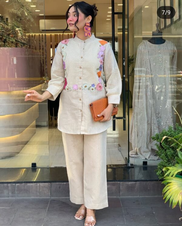 Jute Co-ord Set with Embroidery