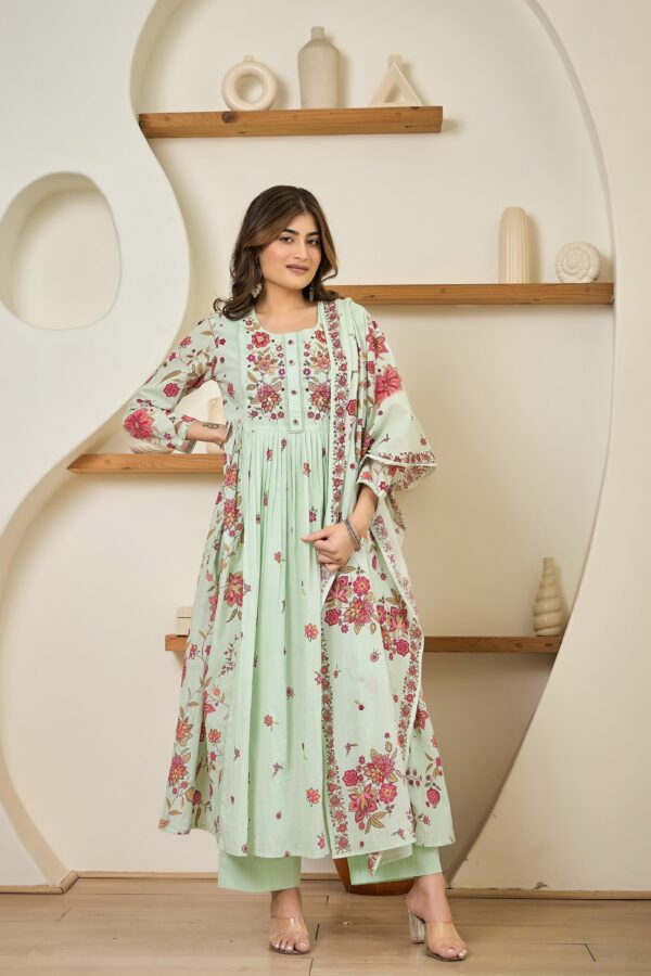 Cotton Digital Print Suit Set with Handwork - Image 8