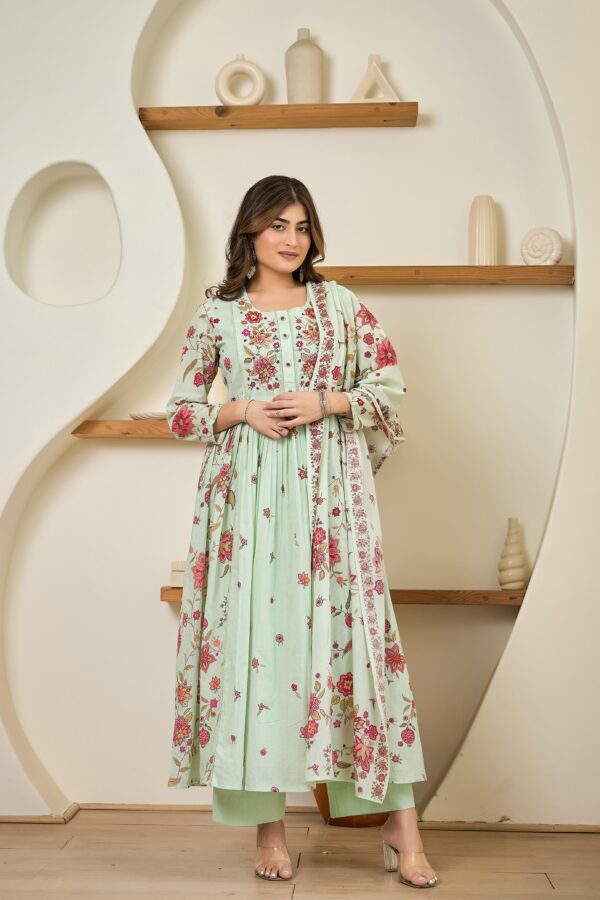 Cotton Digital Print Suit Set with Handwork - Image 7