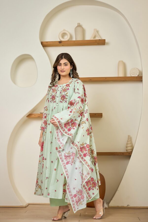 Cotton Digital Print Suit Set with Handwork - Image 4