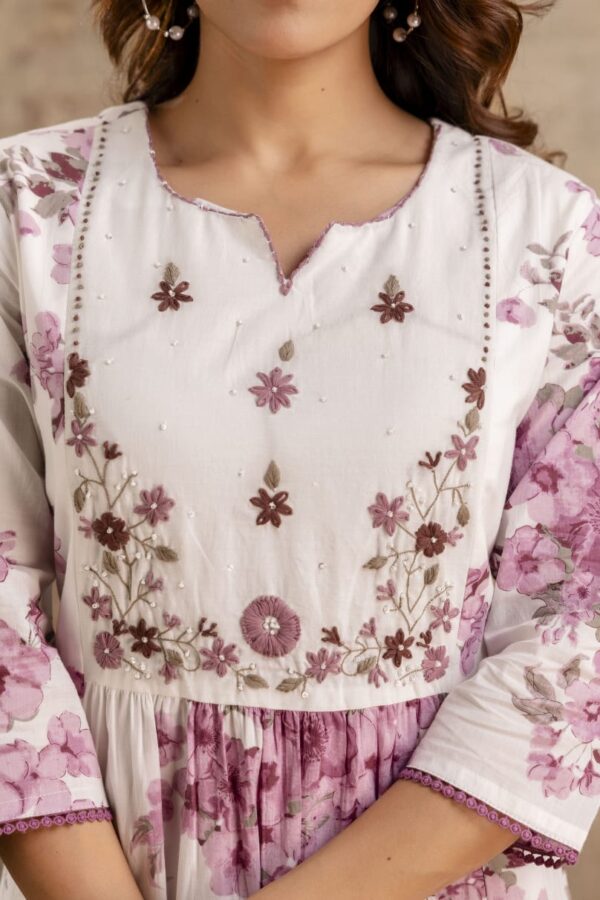 Mul Cottonanarkali set with Yoke Embroidery - Image 3
