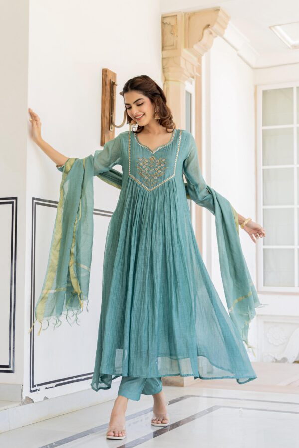 Mal Chanderi Anarkali Suit with Handwork - Image 5