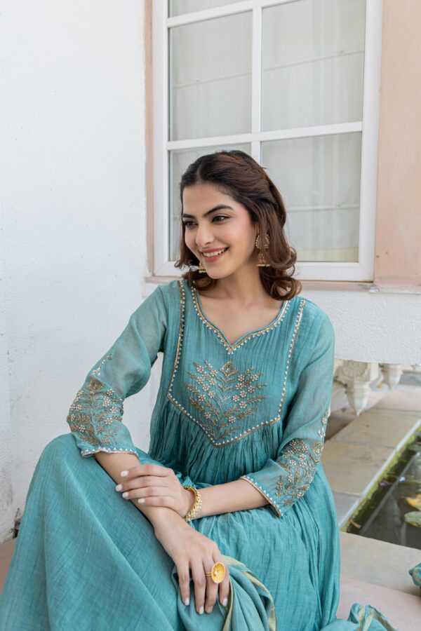 Mal Chanderi Anarkali Suit with Handwork - Image 4