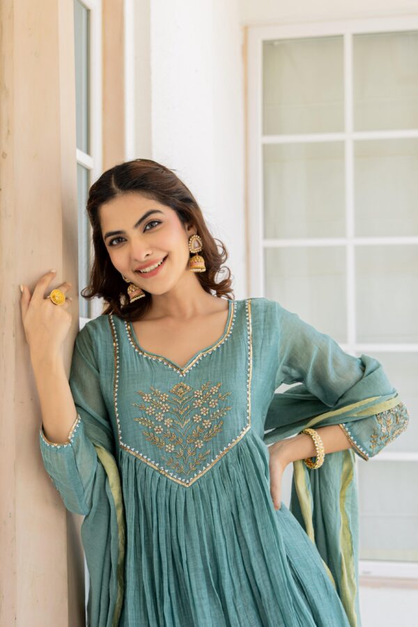 Mal Chanderi Anarkali Suit with Handwork - Image 3