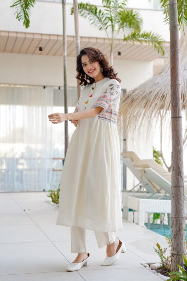 White Mul Cotton Anarkali Suit - Image 6